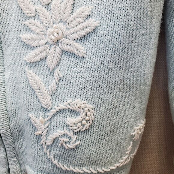 Designers Originals Studio Joy Beaded Tasseled Zip-Up Cardigan Sweater Small VTG - Picture 6 of 10